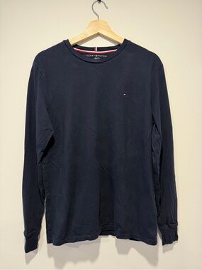 Tommy Hilfiger Navy Long-Sleeve Crewneck with Small Flag Logo